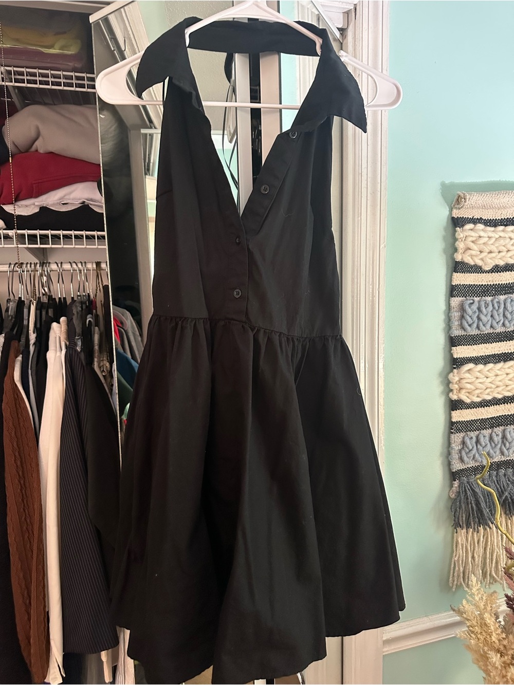 Women’s Black Backless, Collared Dress